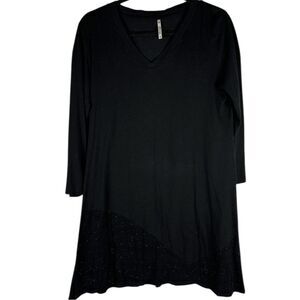 Blue Canoe Black Organic Bamboo Long Sleeve V-Neck Shift Dress Women Size Medium